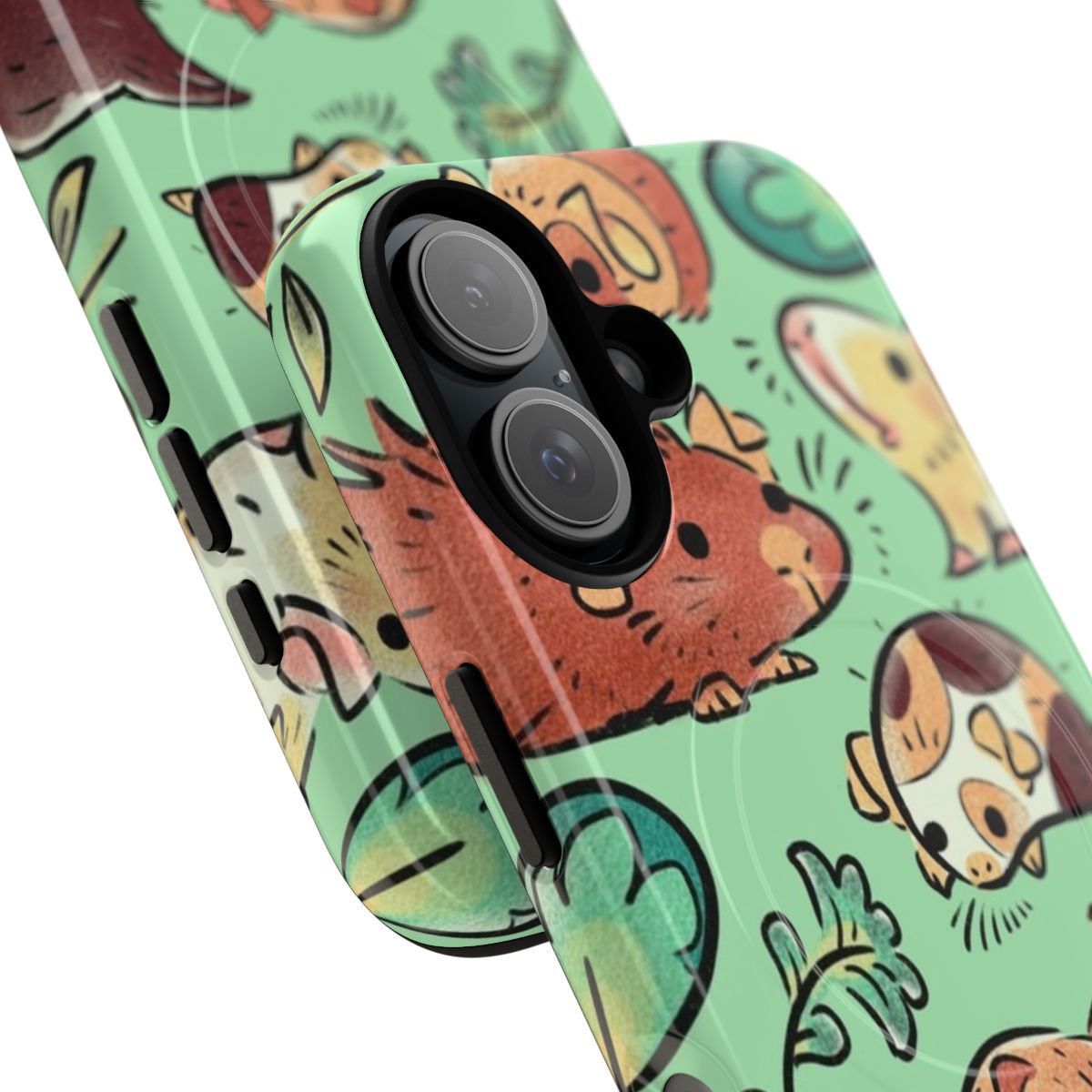 Colorful pattern featuring a group of adorable guinea pigs on a magnetic and tough phone case. - Detail