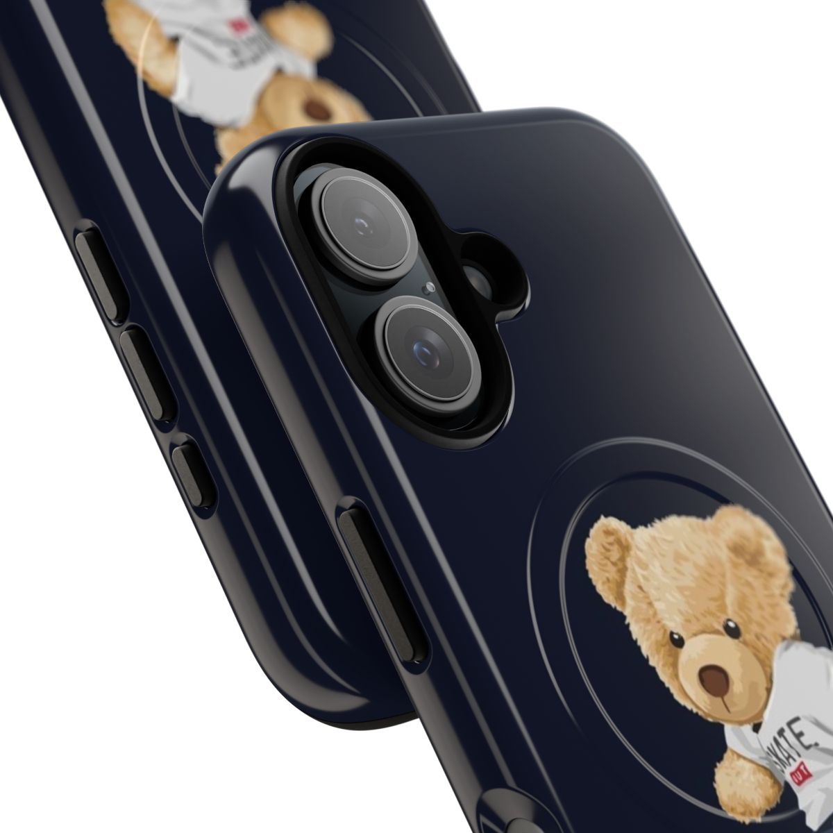 Cute skateboarding bear design on a durable magnetic phone case. - Detail