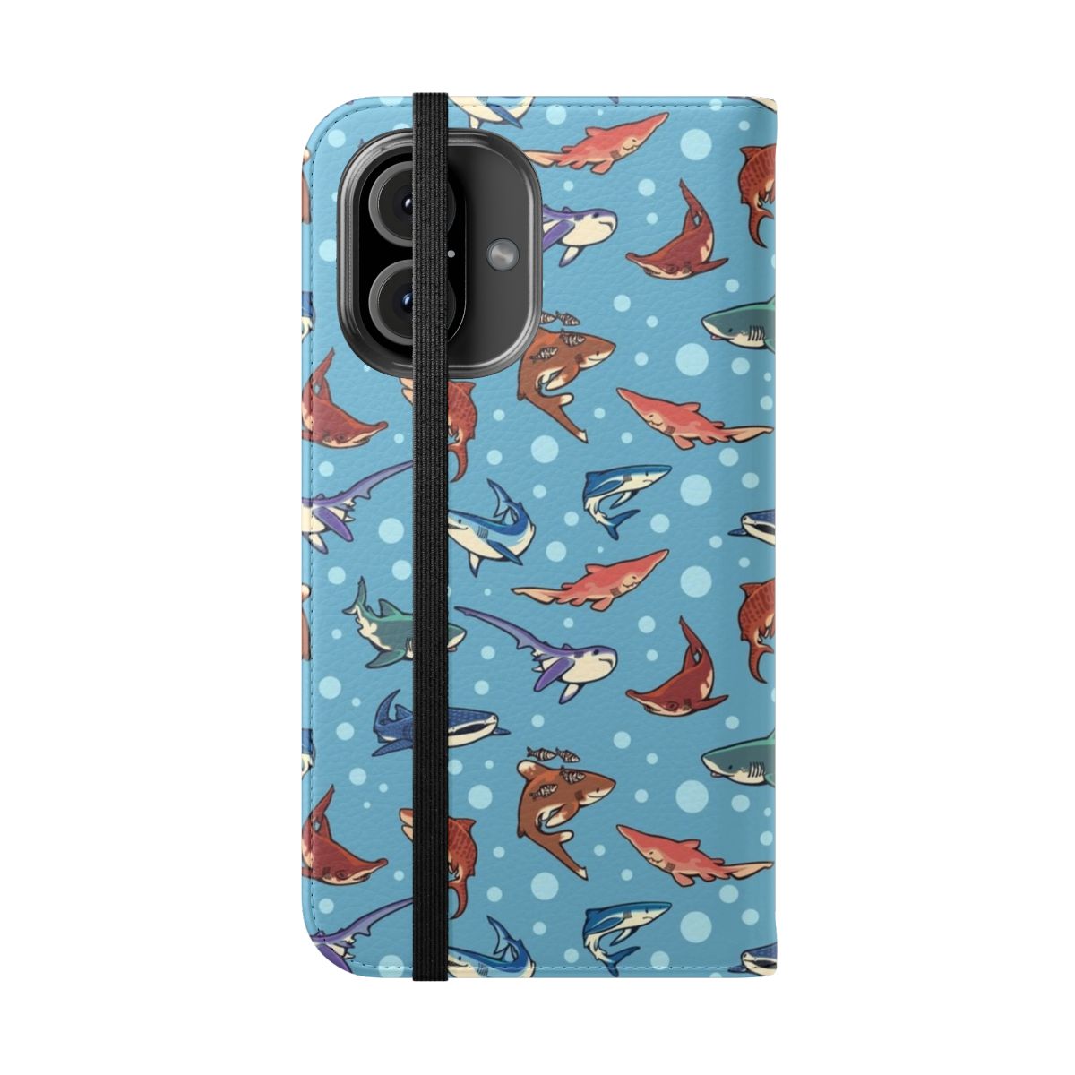 Sharks in the Deep Blue Flip Cover Phone Case - High-Quality Marine Life Phone Accessory - Folded Front