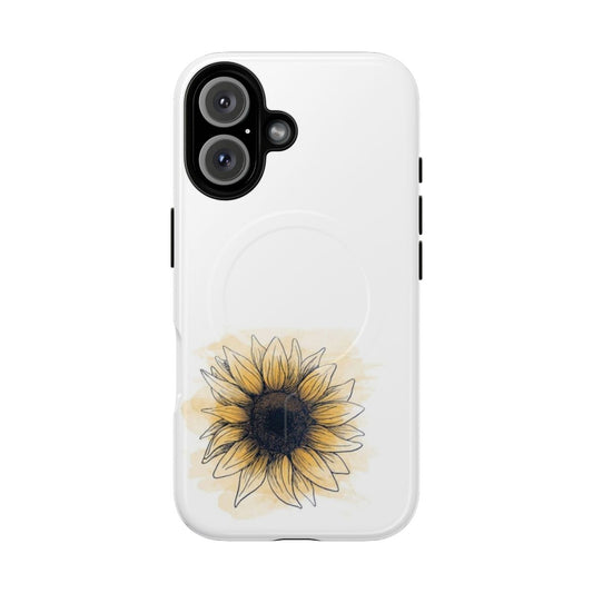 Sunflower watercolor design on a tough magnetic phone case