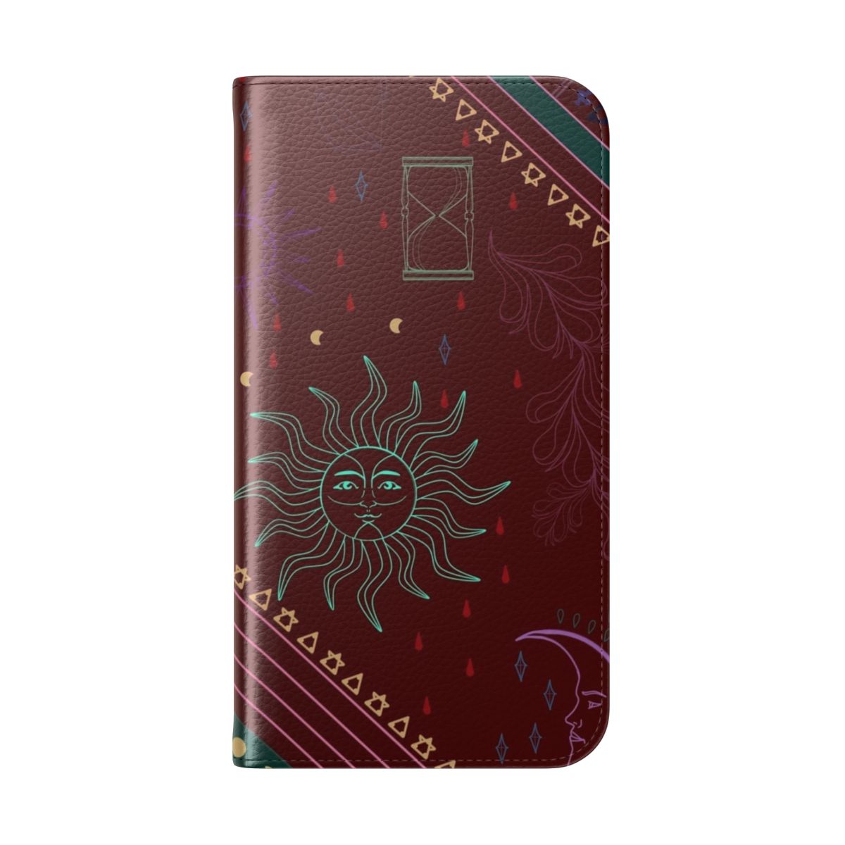 Ornate flip cover phone case with a mystical, fantasy-inspired pattern - Folded Back