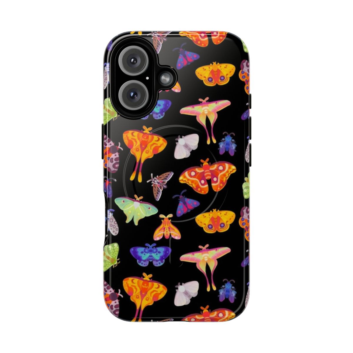 Artistic illustration of a moth on a tough, magnetic phone case