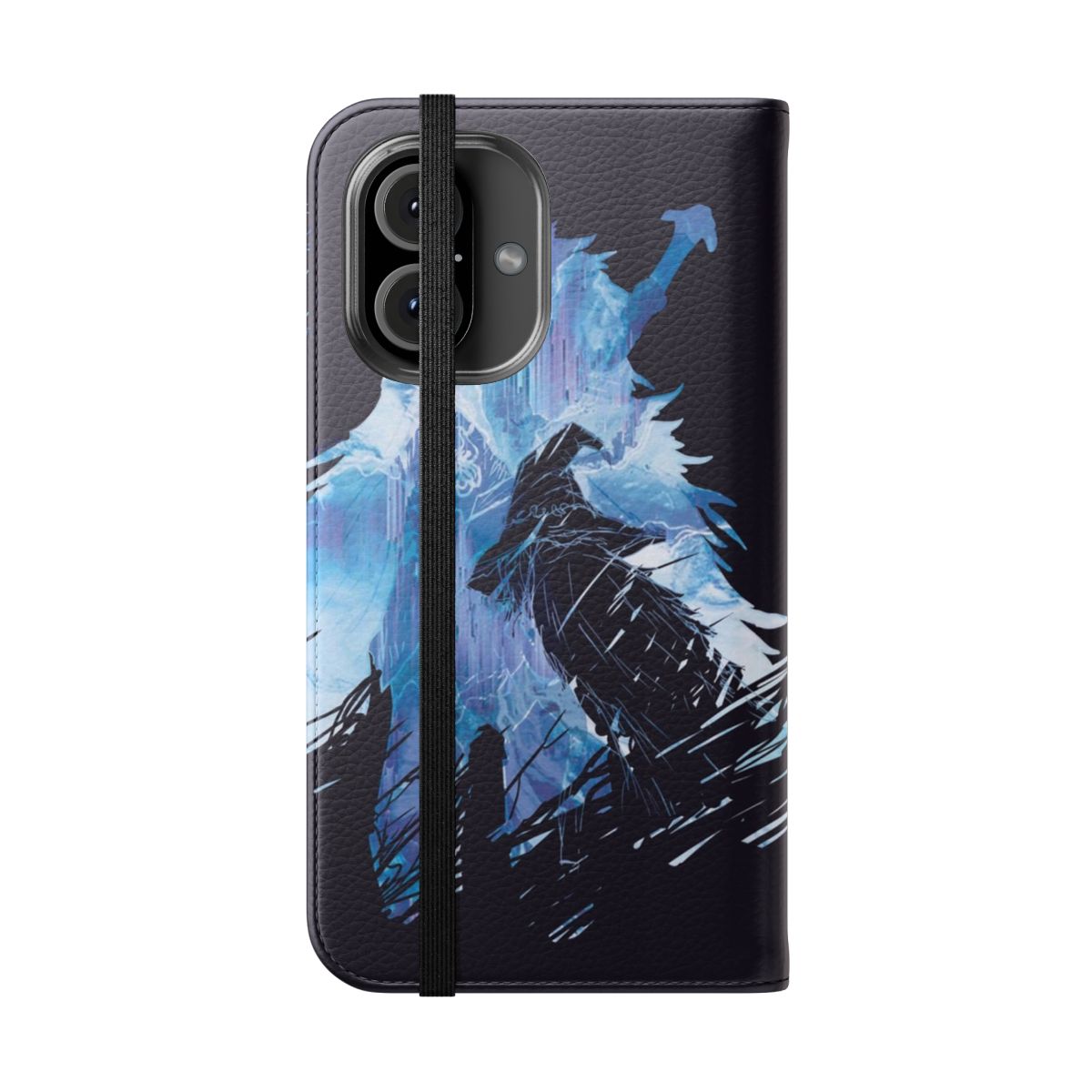 Blaidd and Ranni inspired flip cover phone case with wolf and witch design - Folded Front