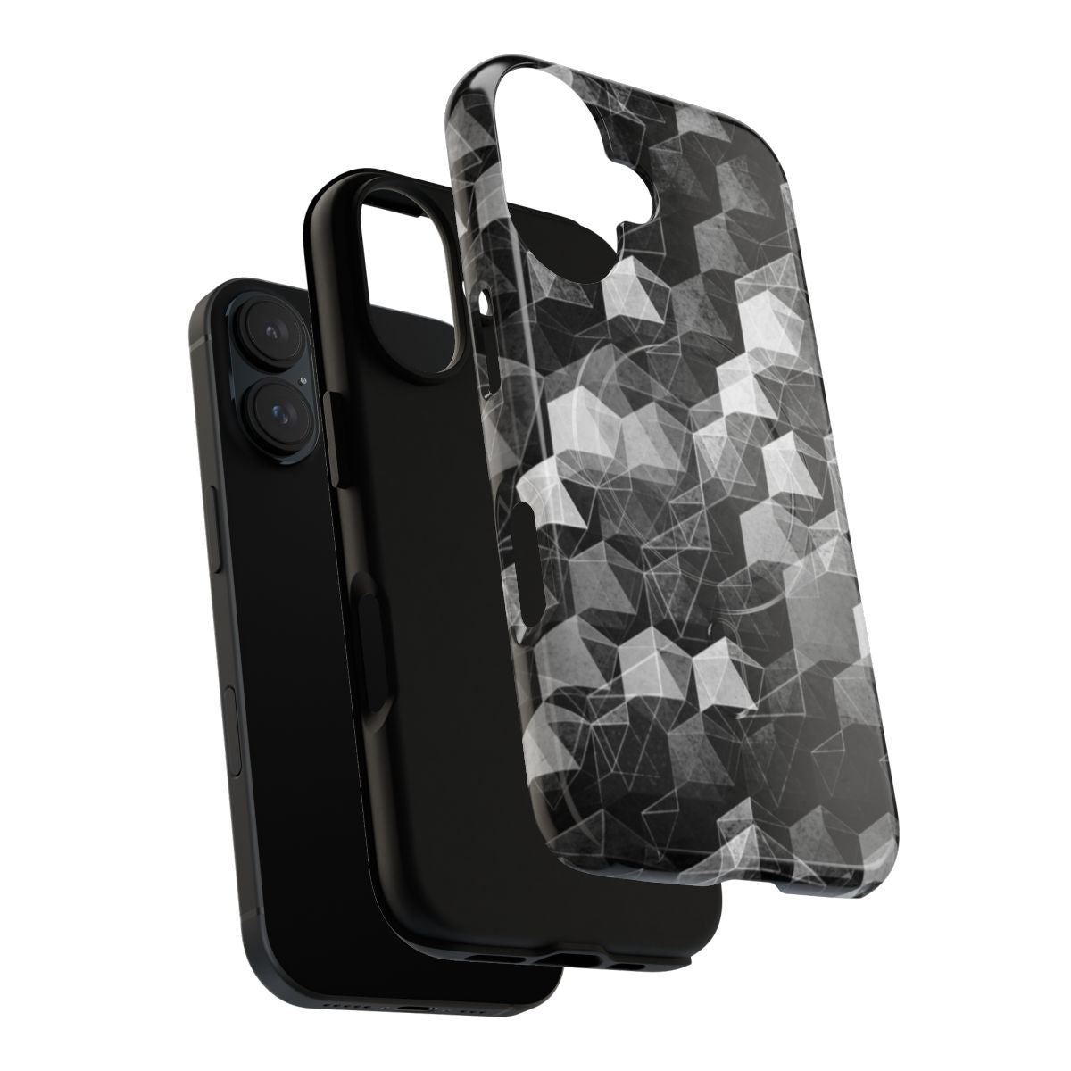 A monochrome phone case with a geometric hexagonal pattern, creating a sleek and stylish design. - Layers