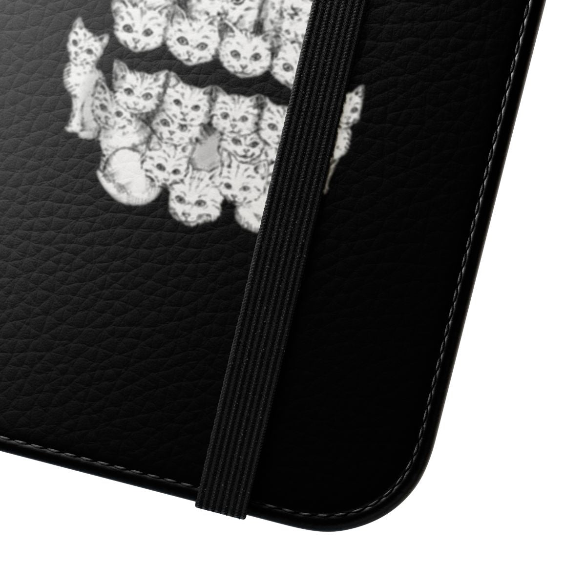 A tough yet cute phone case featuring a graphic skull and kitten design. - Close Up