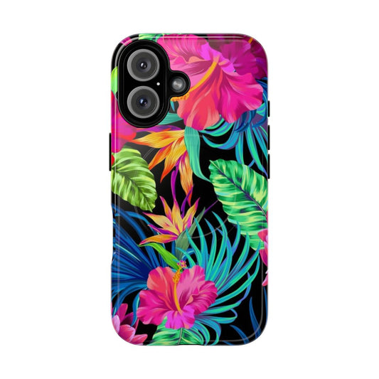 Tropical hibiscus and botanical floral pattern phone case