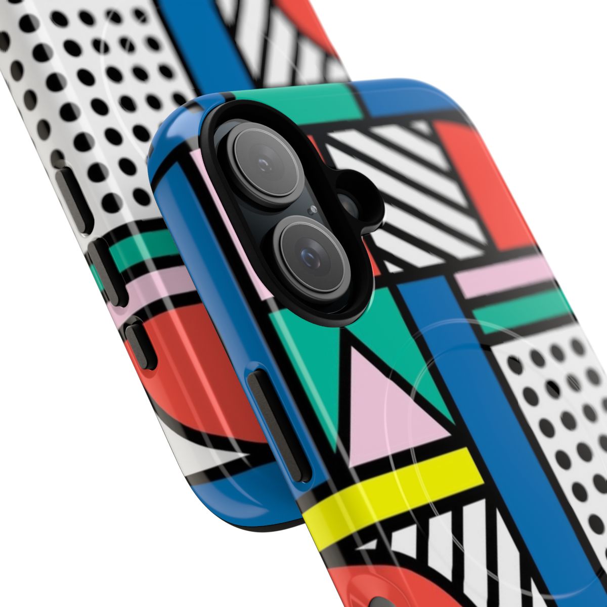 Colorful phone case with geometric Memphis-inspired pattern - Detail