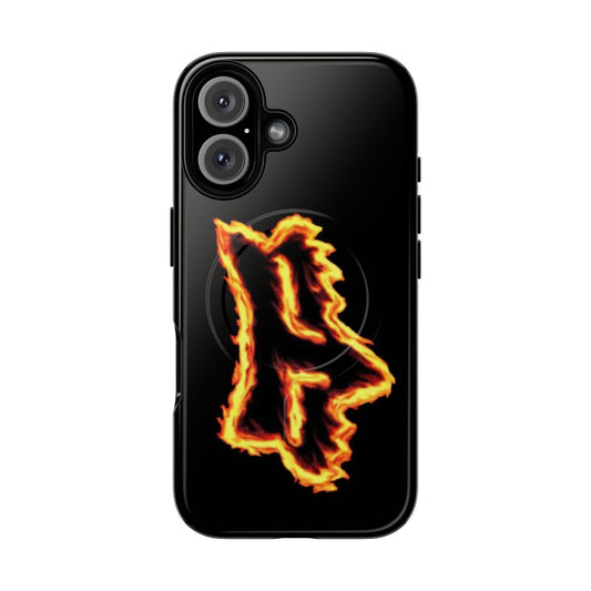 Magnetic tough phone case with a fiery fox head design