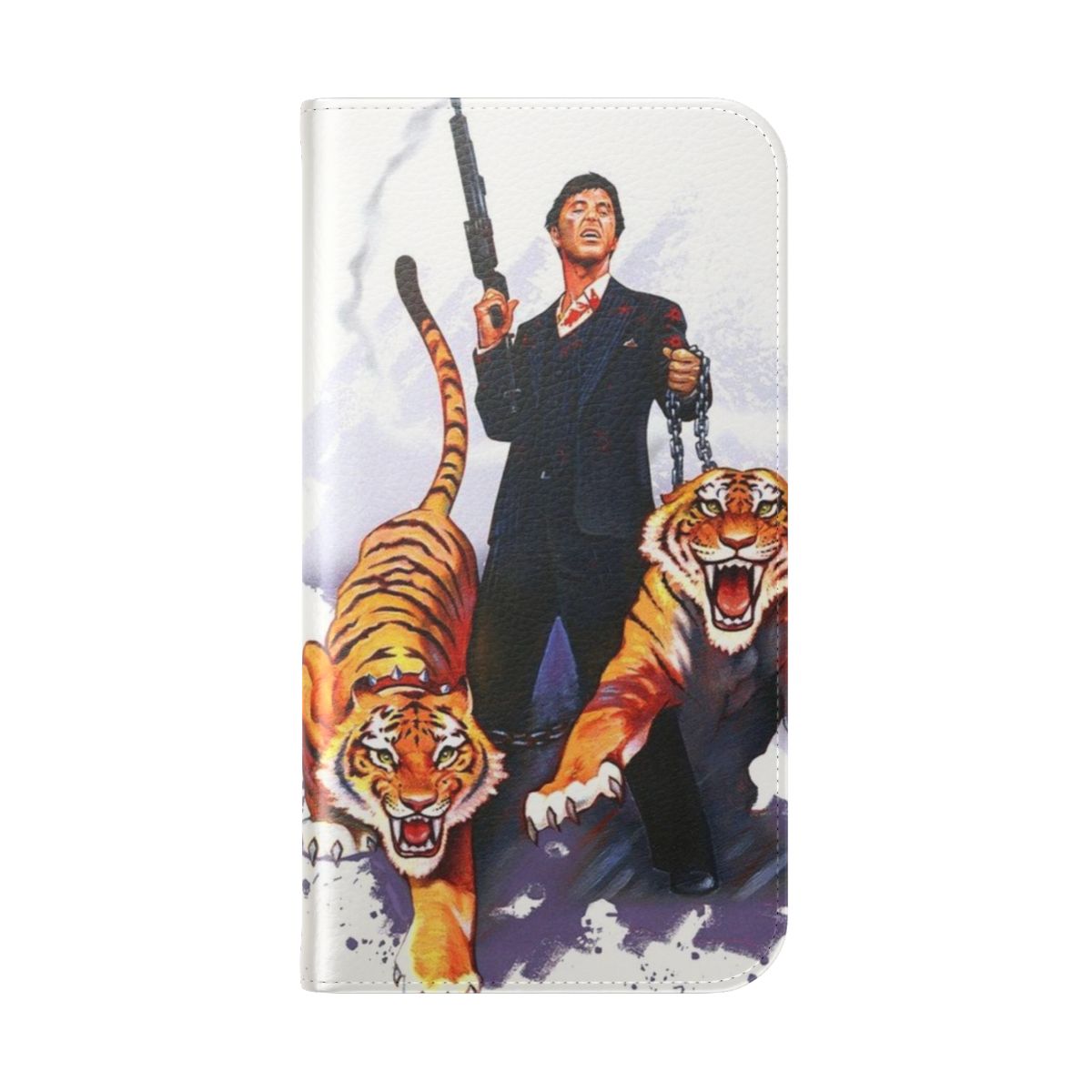 Stylish tiger print flip cover phone case - Folded Back