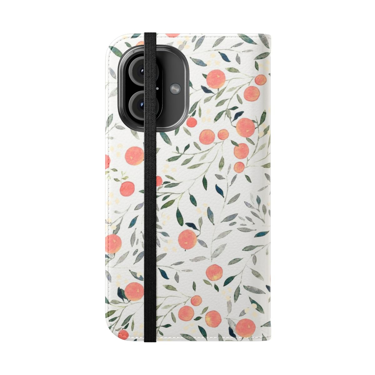 Peach and floral pattern phone case with a vibrant, bohemian design. - Folded Front