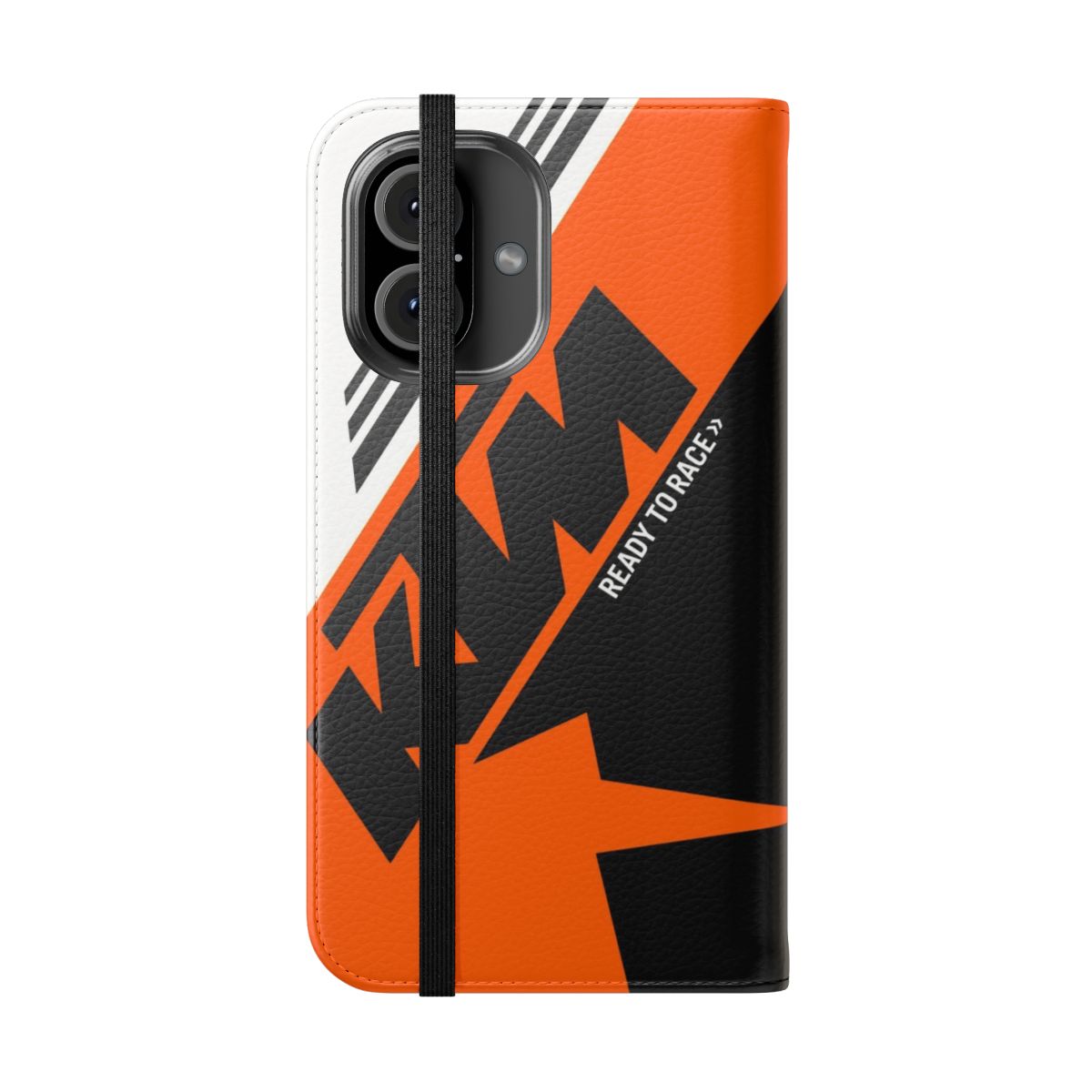 KTM-inspired orange flip cover phone case for adventure and racing fans - Folded Front