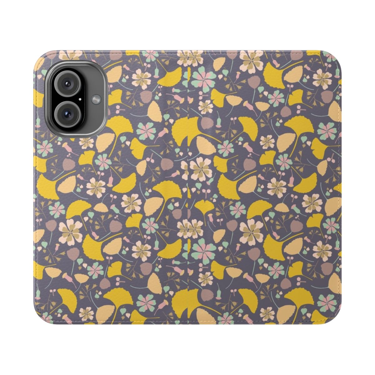 Navy and yellow ginkgo leaf floral pattern phone case