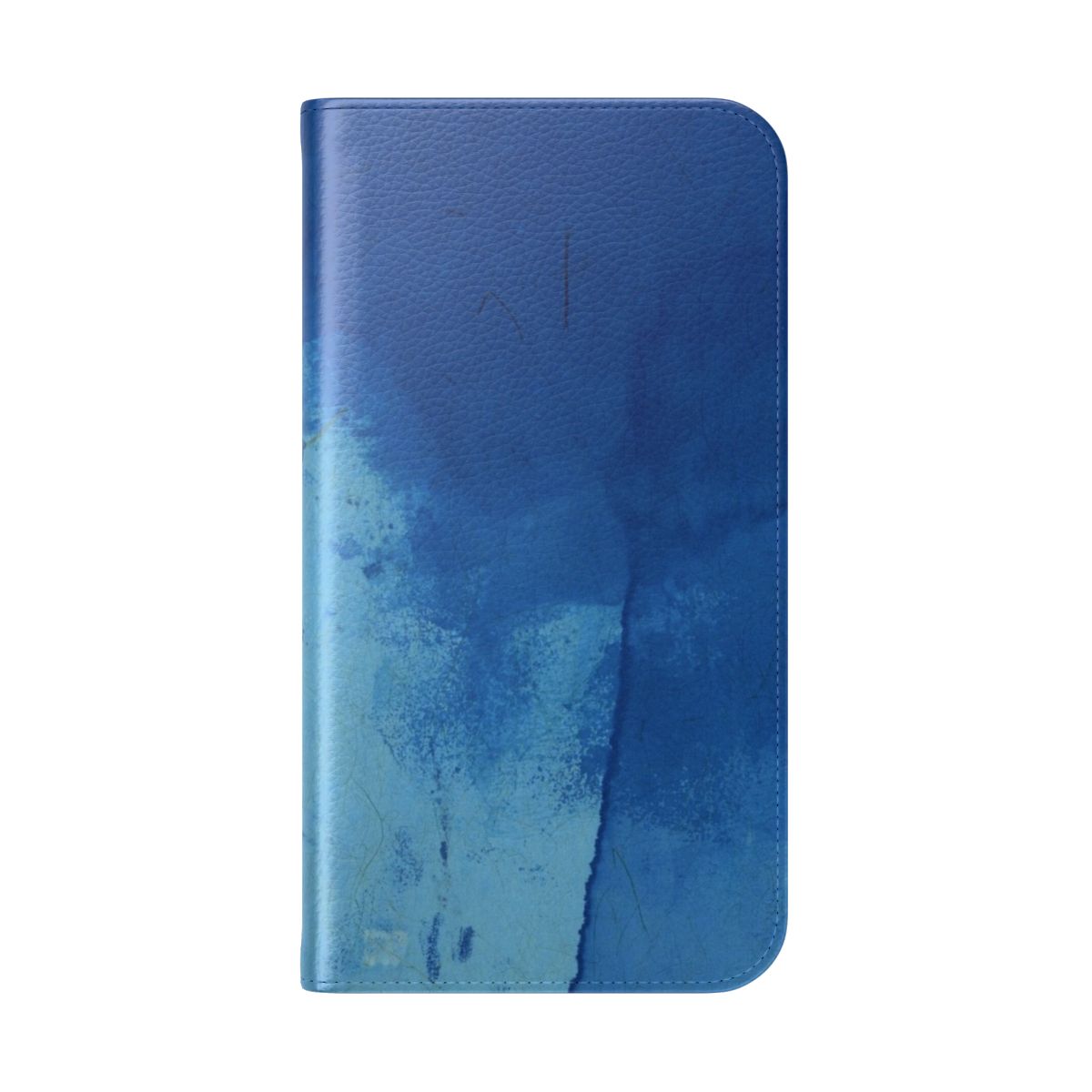 Blue ink spill design on a smartphone flip cover case - Folded Back