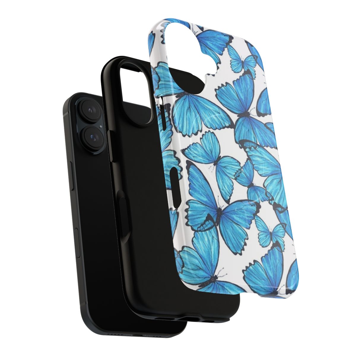 Blue butterfly pattern phone case with magnetic tough protection - Layers