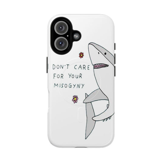 Shark-themed feminist phone case with a tough, magnetic design