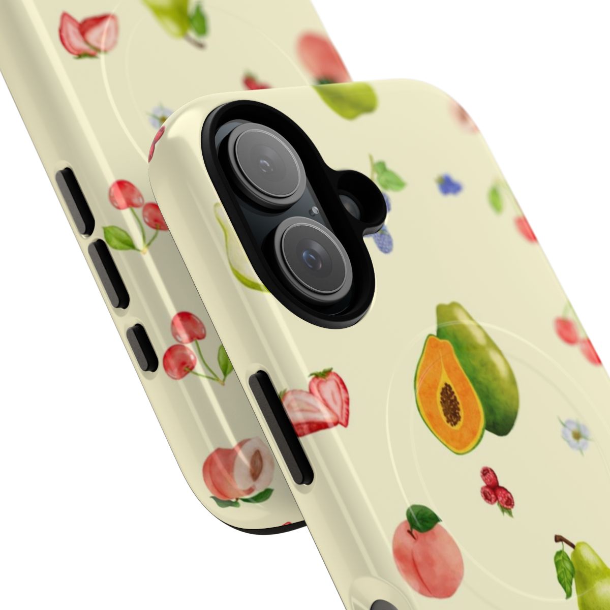 Colorful fruit-themed magnetic phone cases featuring a vintage, Scandinavian-inspired aesthetic - Detail