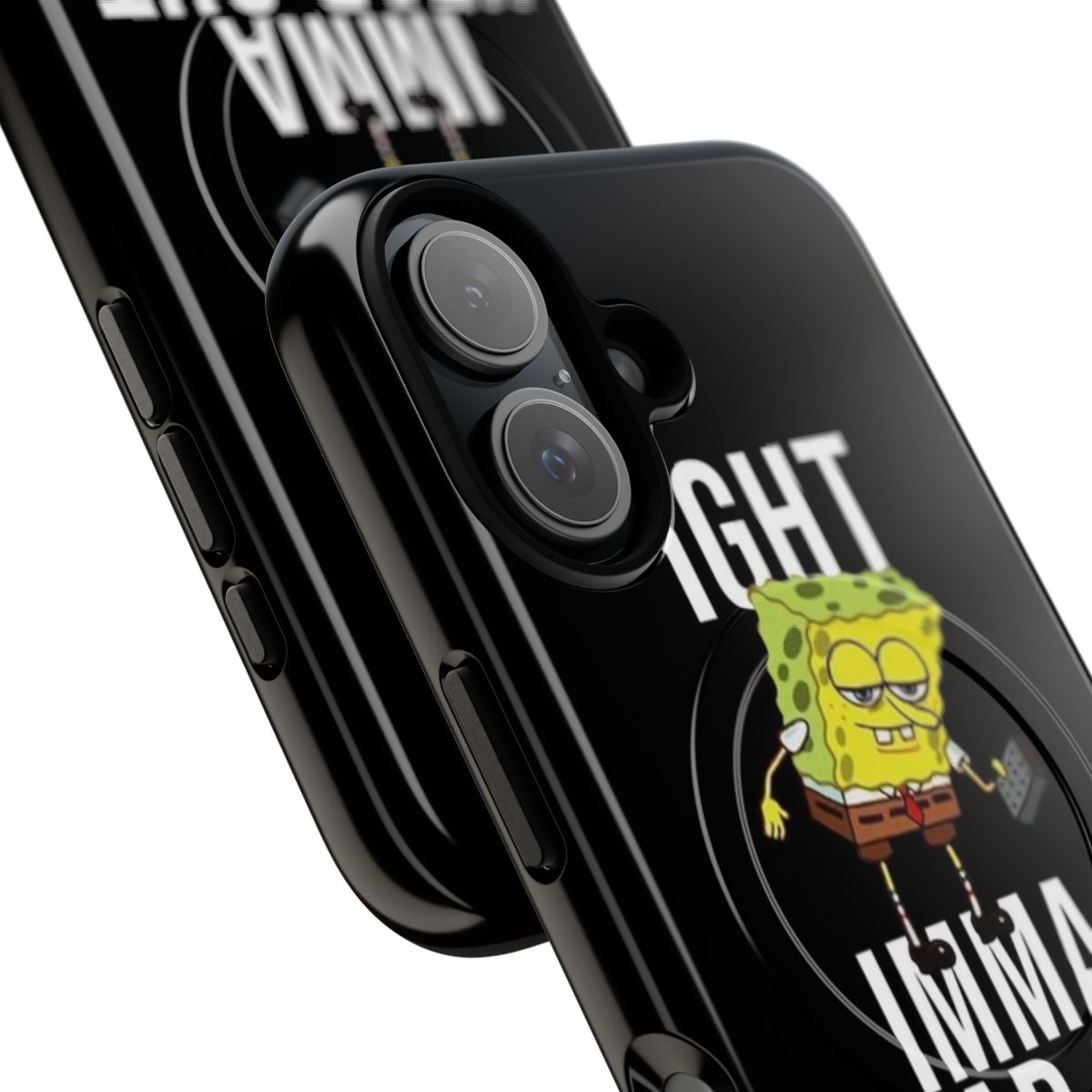 Spongebob-inspired phone case with "Ight Imma Head Out" meme design - Detail