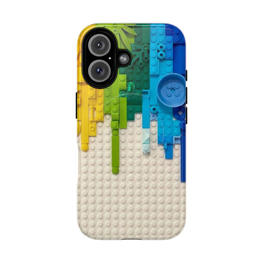 Vibrant rainbow-colored magnetic tough phone case with a glow-in-the-dark xray skeleton design