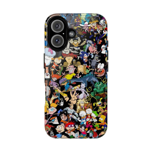 Vibrant 90s cartoon mashup design on a protective phone case