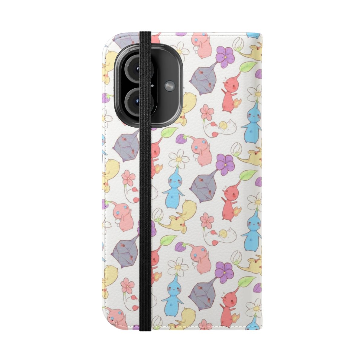 Pastel phone case featuring a cute Pikmin-style floral pattern - Folded Front