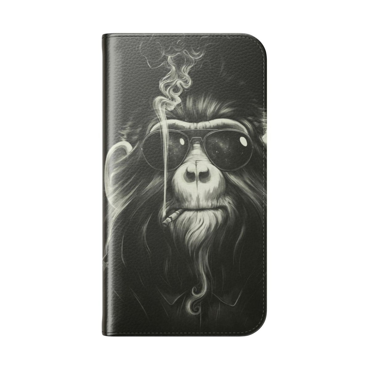 Smoke 'Em Ape-Inspired Flip Phone Case with Chimpanzee Graphic - Folded Back