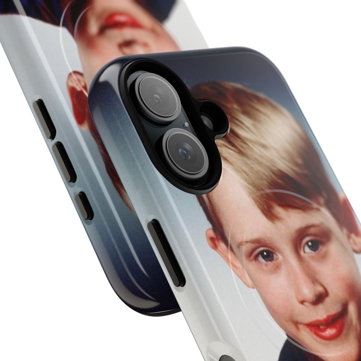 Retro-styled magnetic phone case featuring Macaulay Culkin's "Thug Life" design - Detail