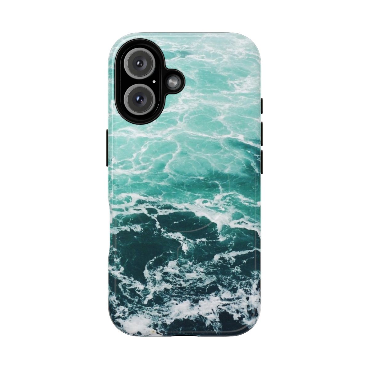 Blue ocean waves crashing on the beach, a beautiful coastal landscape phone case design