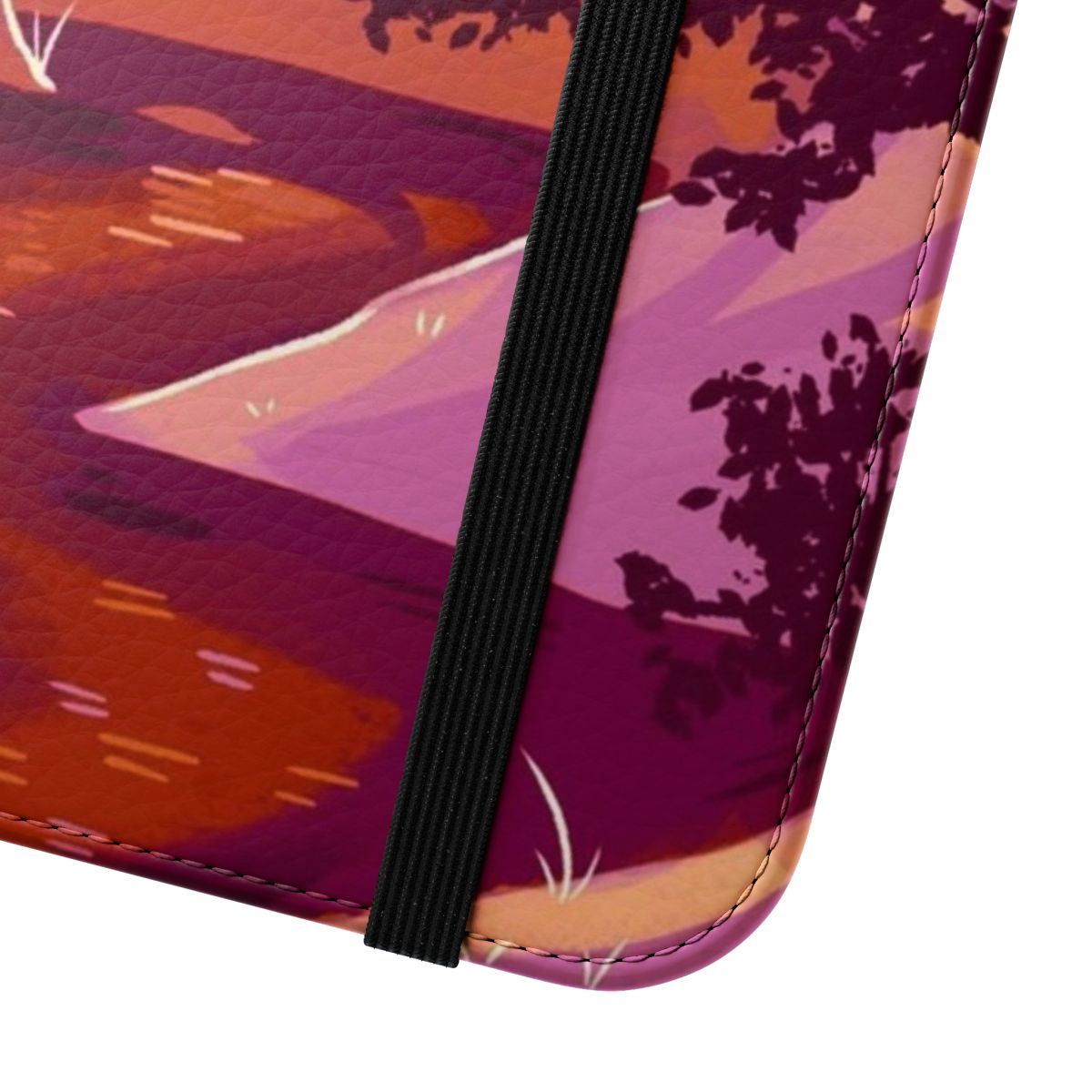 Colorful phone case cover featuring a mountain landscape and lesbian pride design. - Close Up