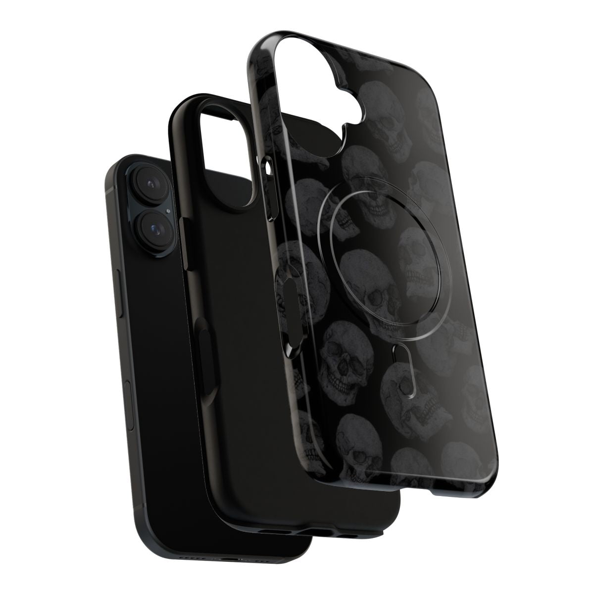 Image of a black phone case with a skull pattern design - Layers