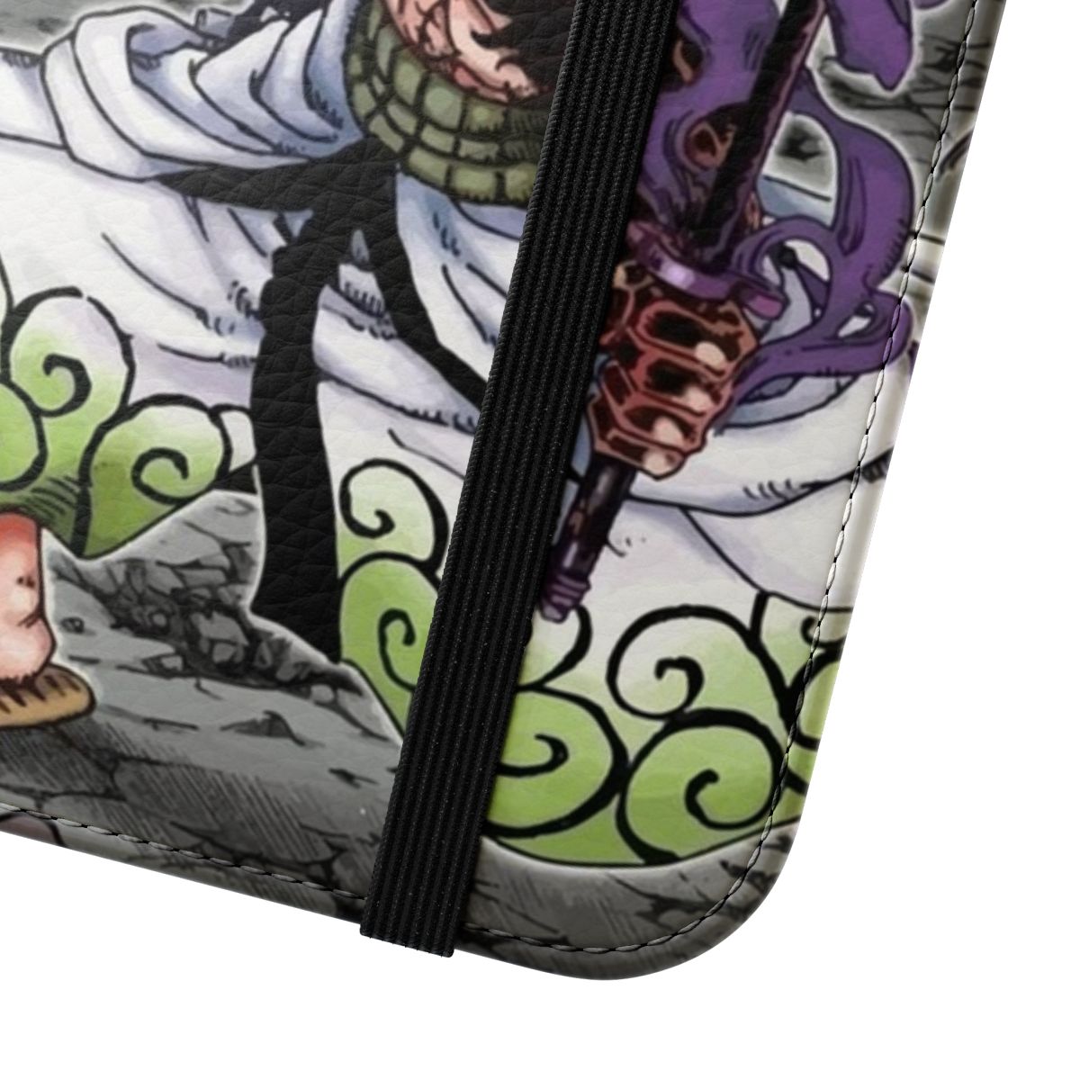 Anime-inspired One Piece Zoro themed flip cover phone case - Close Up