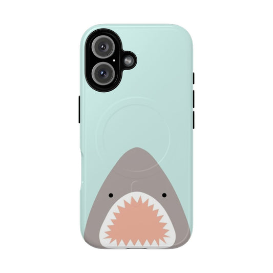 Magnetic phone case featuring a vibrant shark design in shades of blue and white.