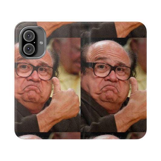 Danny Devito-themed flip cover phone case with "Always Sunny" branding