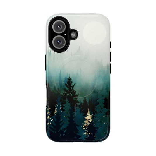 Vibrant forest landscape with glowing moon and sun on a magnetic tough phone case