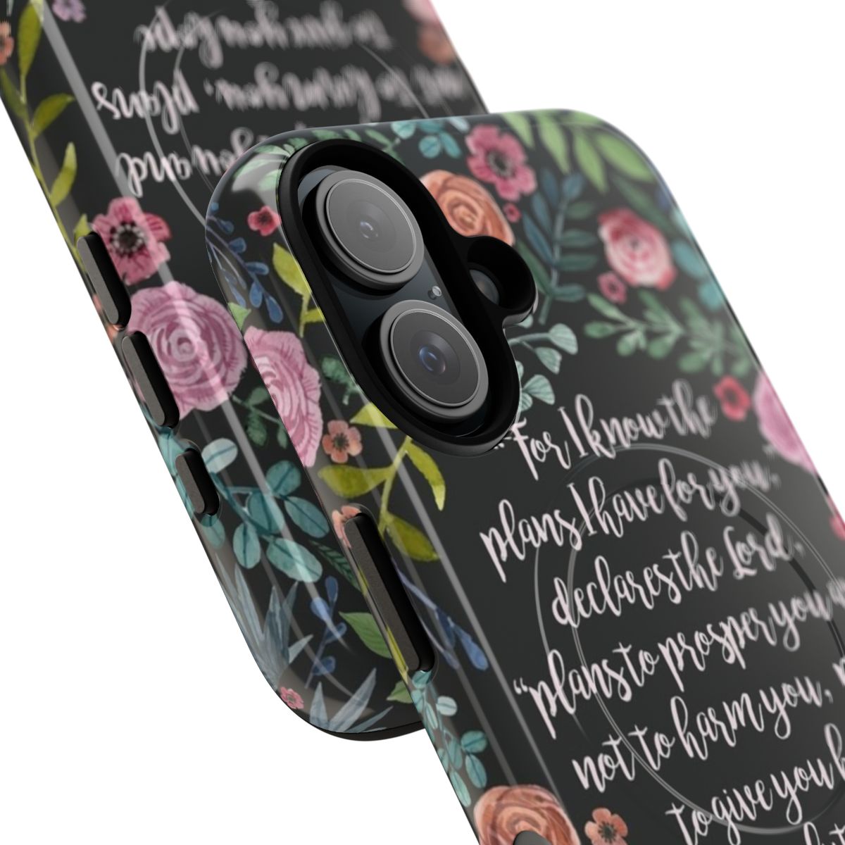 Inspirational Christian phone case with floral design and Bible verse - Detail