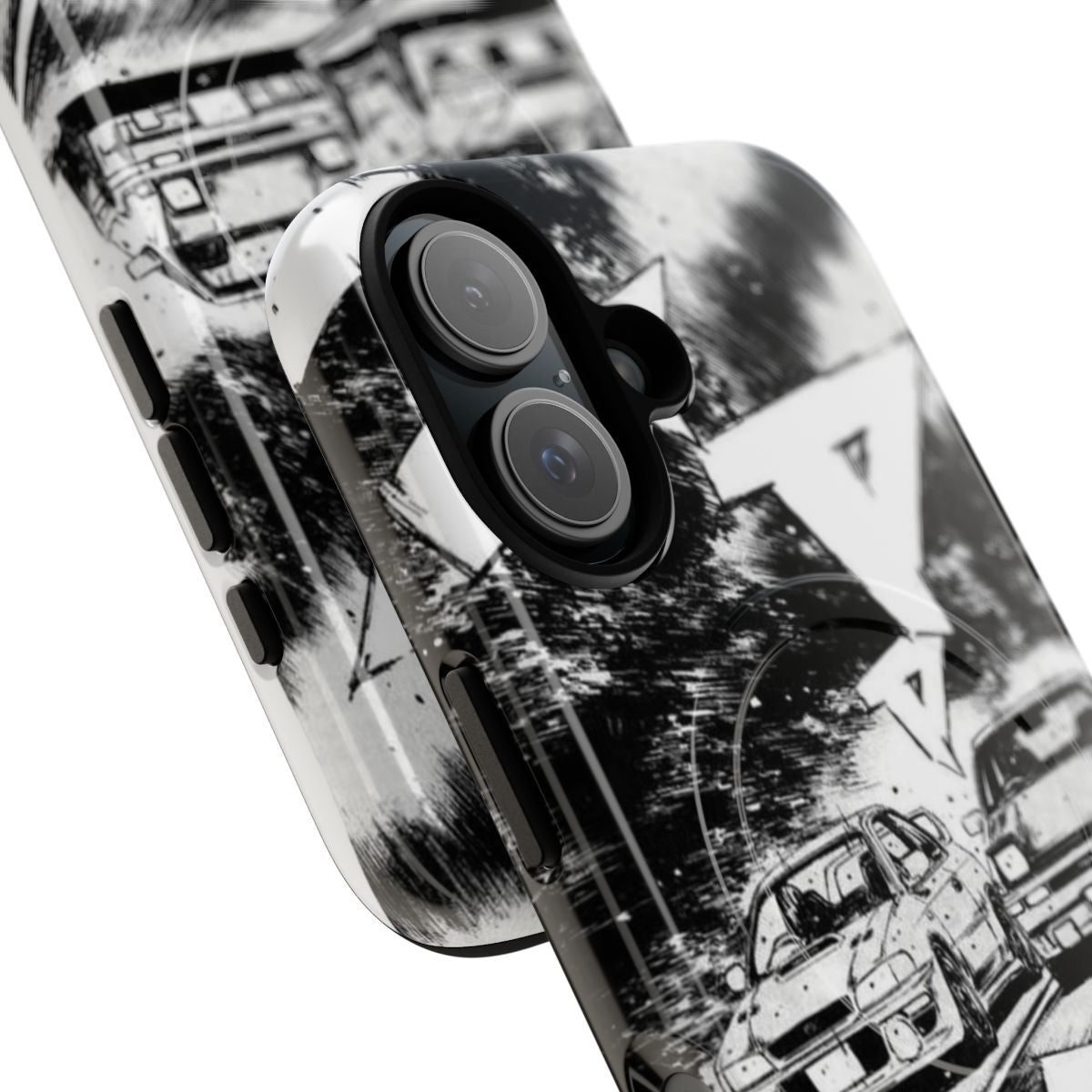 Initial D inspired magnetic tough phone case featuring AE86 vs Impreza manga panel artwork - Detail