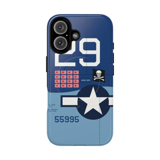 Vintage-styled magnetic phone case featuring an F4U Corsair aircraft design