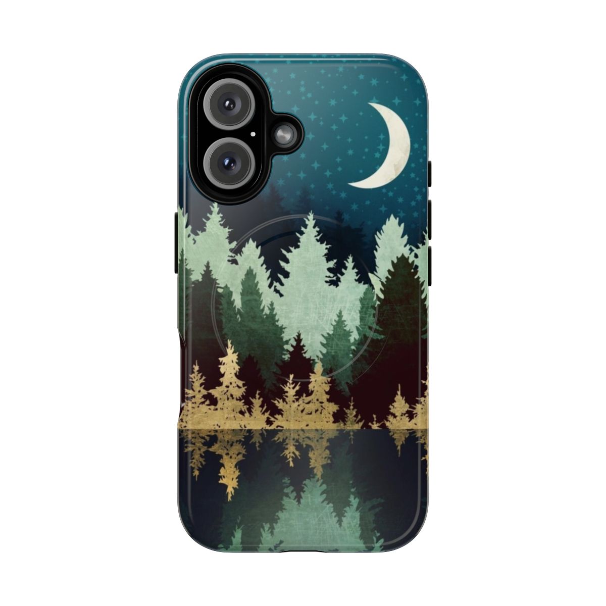 Mystic celestial landscape phone case with reflective water and starry night sky