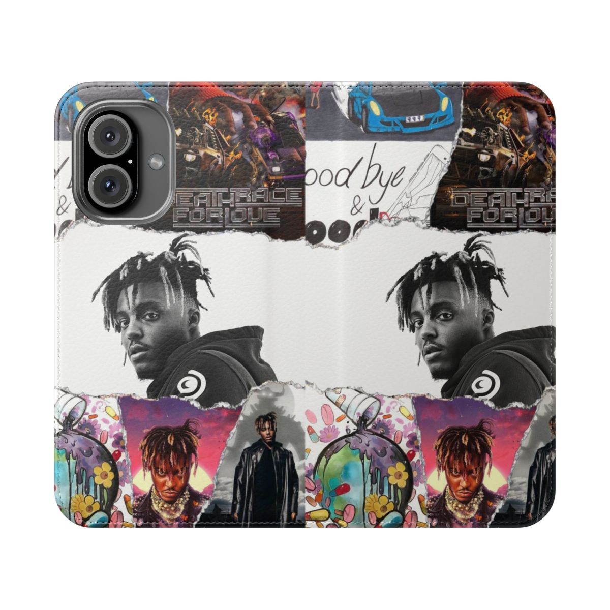 Juice WRLD inspired flip cover phone case with custom 999 fan art design