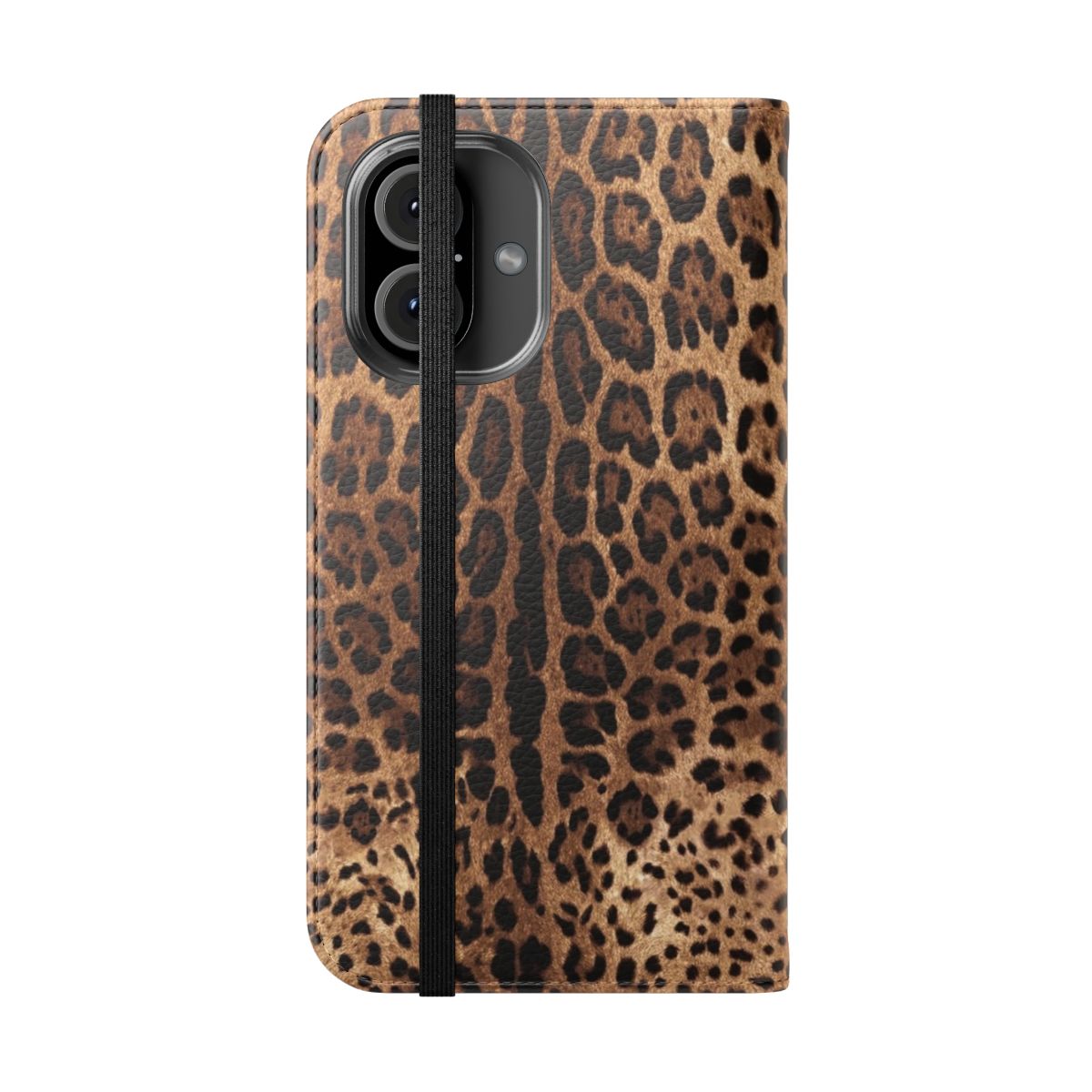 Realistic leopard print flip phone case for mobile devices - Folded Front