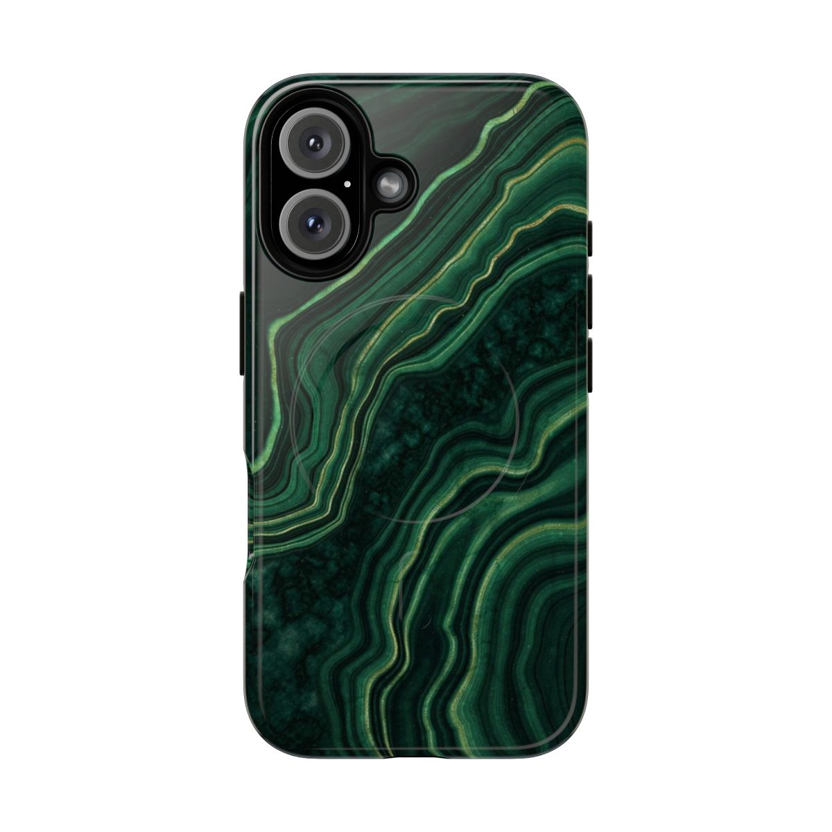 Faux malachite green marble with gold veins pattern on a magnetic tough phone case