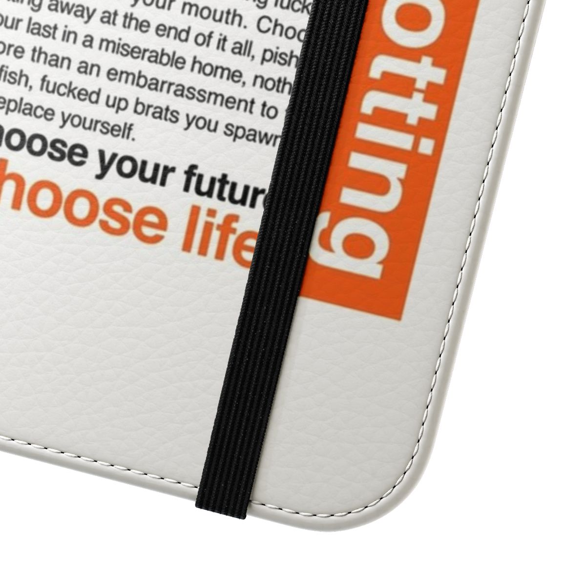 Flip cover phone case featuring a Trainspotting-inspired design - Close Up