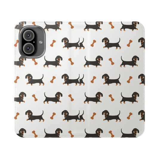 Dachshund sausage dog phone case in black and tan colors