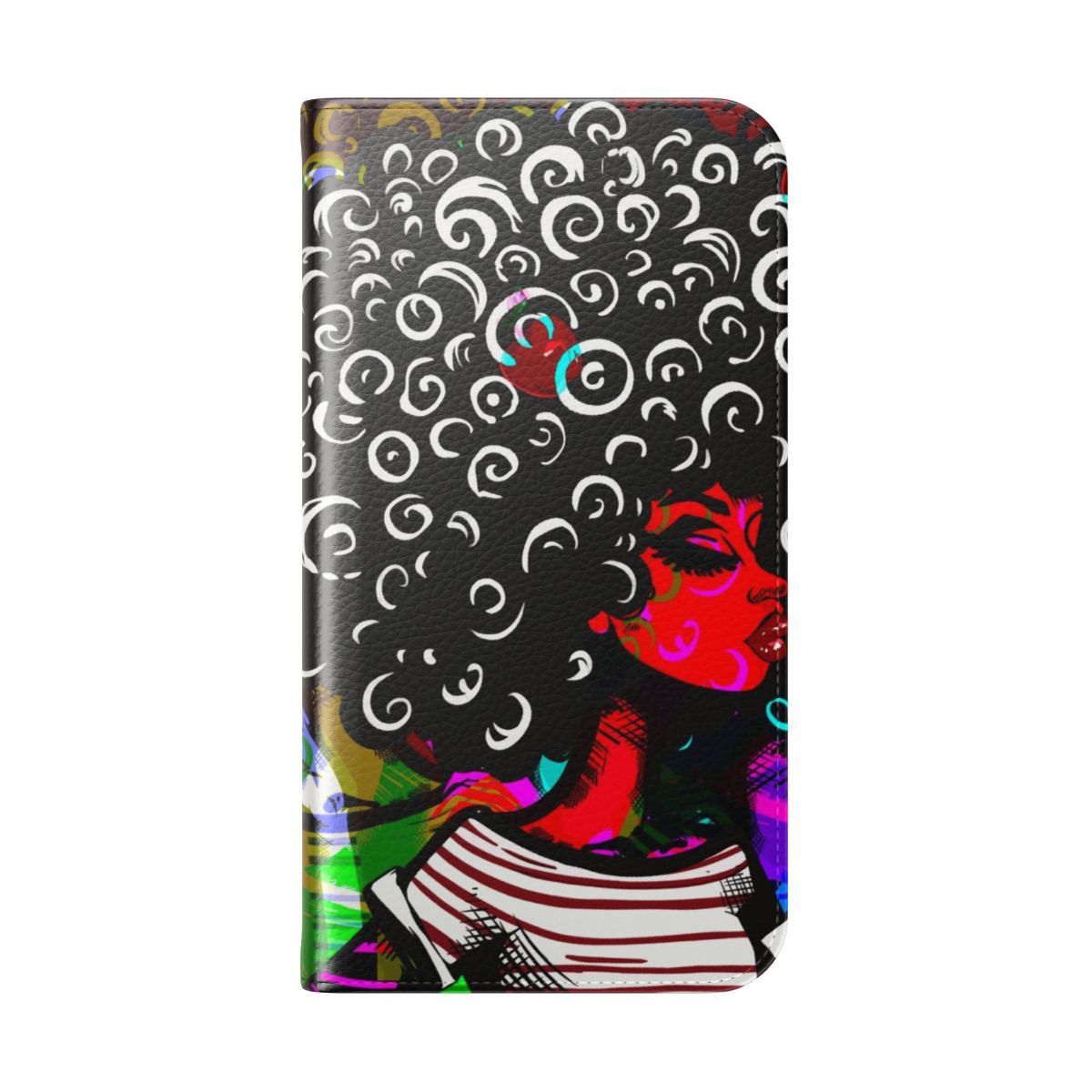 Vibrant vintage-style portrait of a woman on an apple phone flip cover case. - Folded Back