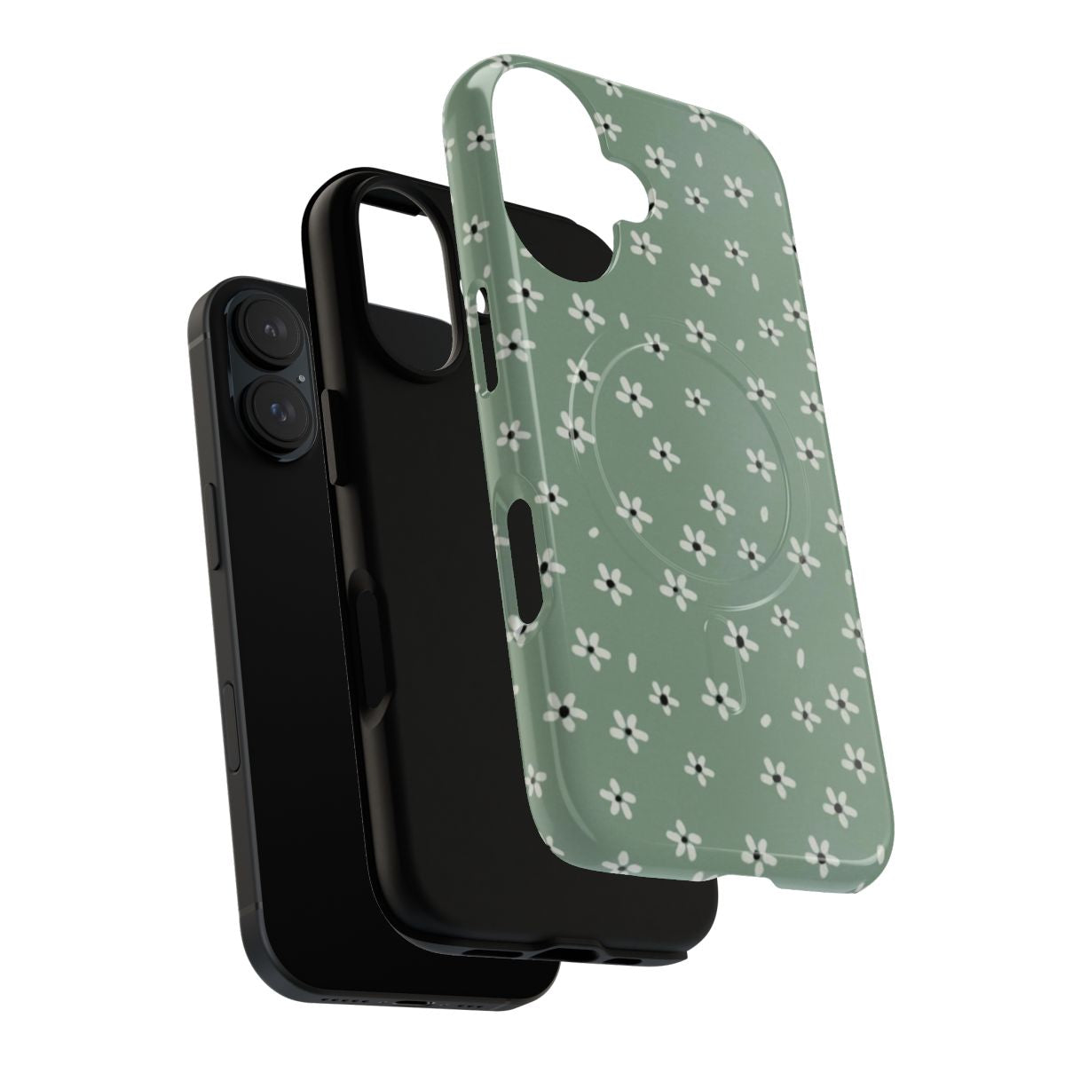 Vibrant sage daisies in a lush, natural setting on a durable magnetic phone case - Layers