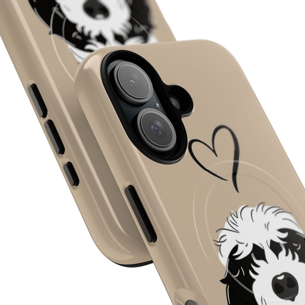 Sheepadoodle dog phone case with black and white design - Detail