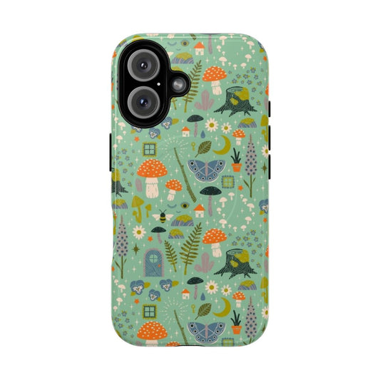 Pastel fairy garden phone case with whimsical floral, mushroom, and nature designs