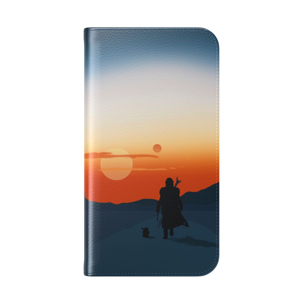 Flip cover phone case with Star Wars-themed design featuring Mando, Grogu, and other beloved characters - Folded Back