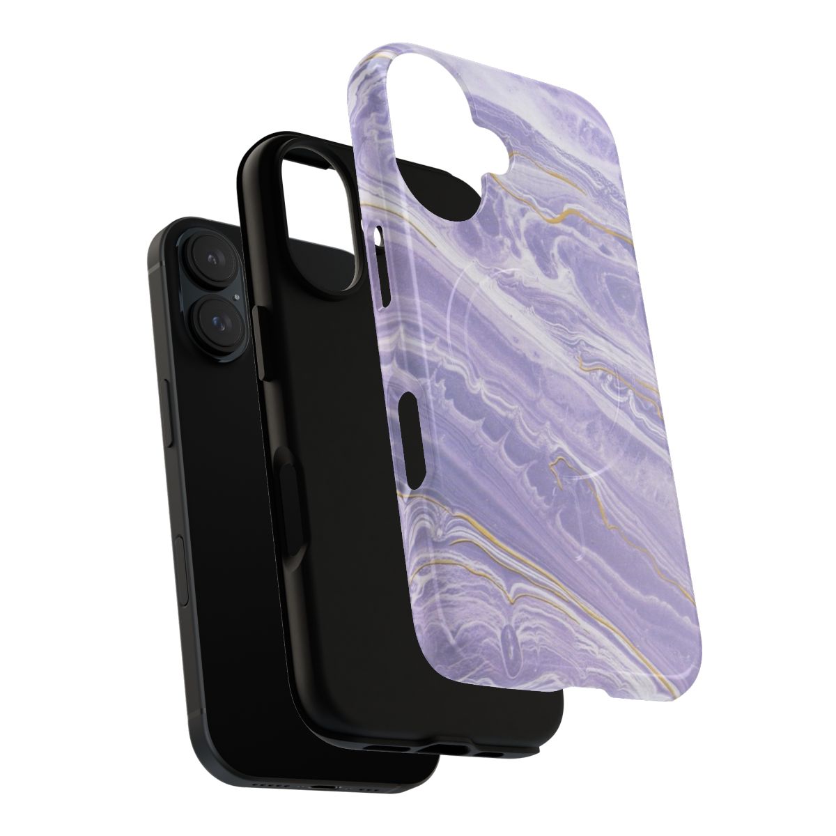 Purple and gold marble textured phone case with a modern, abstract design - Layers