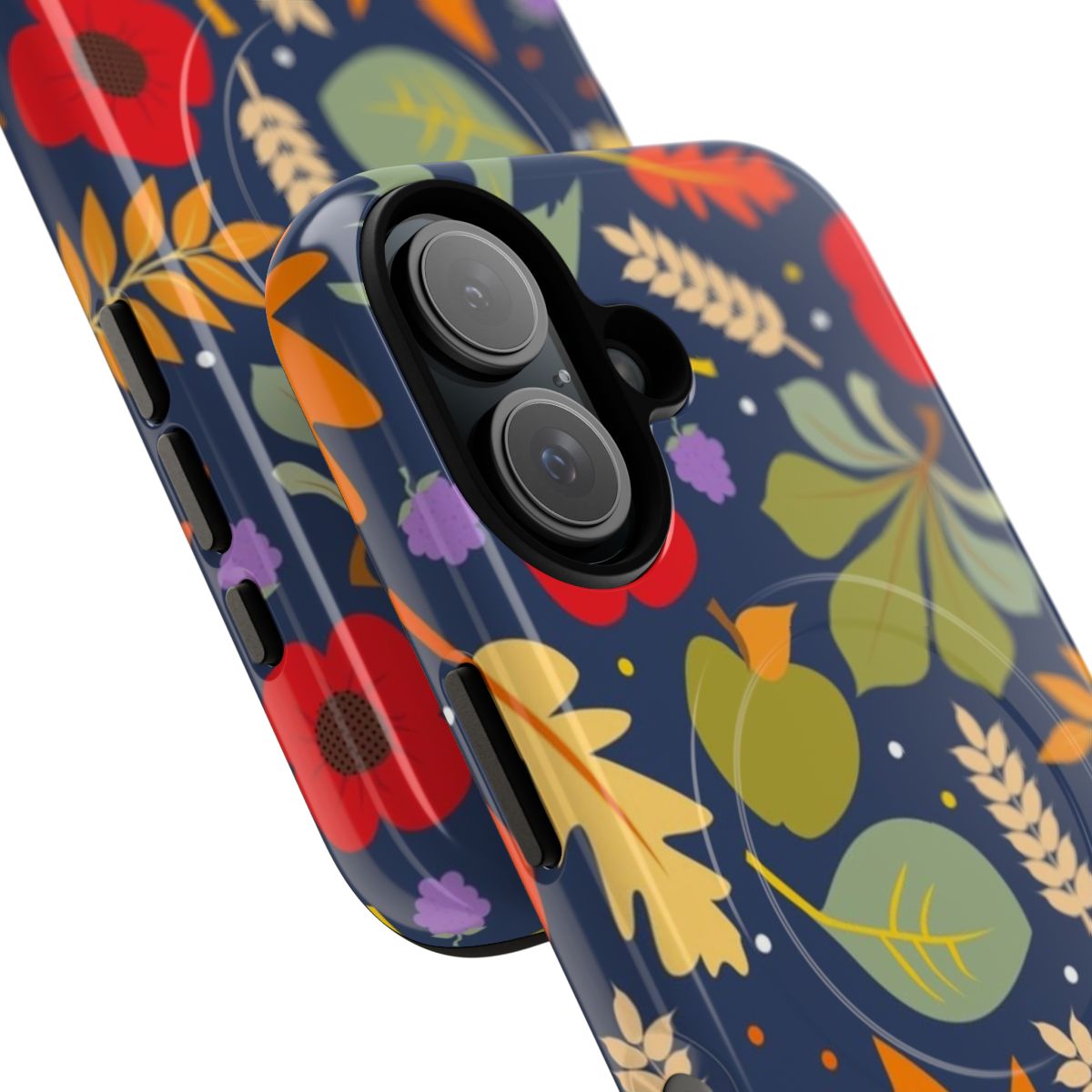 Vibrant autumn leaves, poppies, wheat, and blackberries on a magnetic tough phone case - Detail