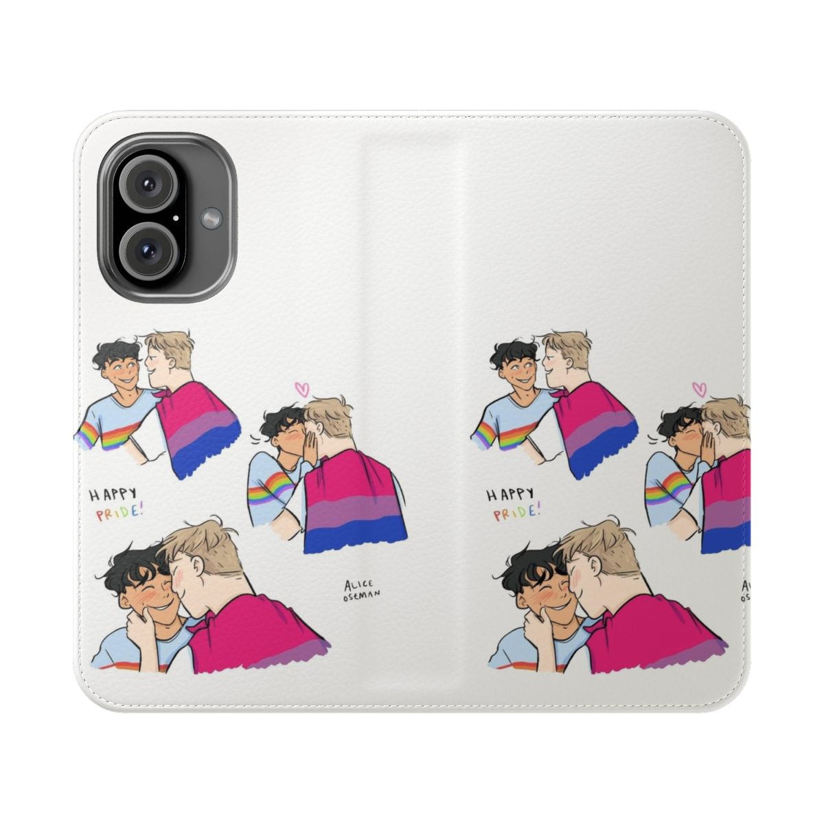 Vibrant flip cover phone case featuring Nick and Charlie from the popular Heartstopper series by Alice Oseman.